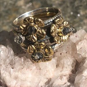 BOUTIQUE 2-TONE STACKED HERKIMER DIAMOND RING, 7